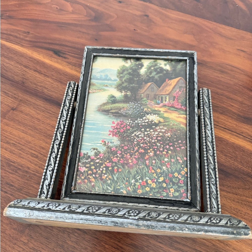 Tilt Swing Picture Frame Antique Art Deco Swinging Tabletop Carved Wood W Photo - Picture 9 of 16